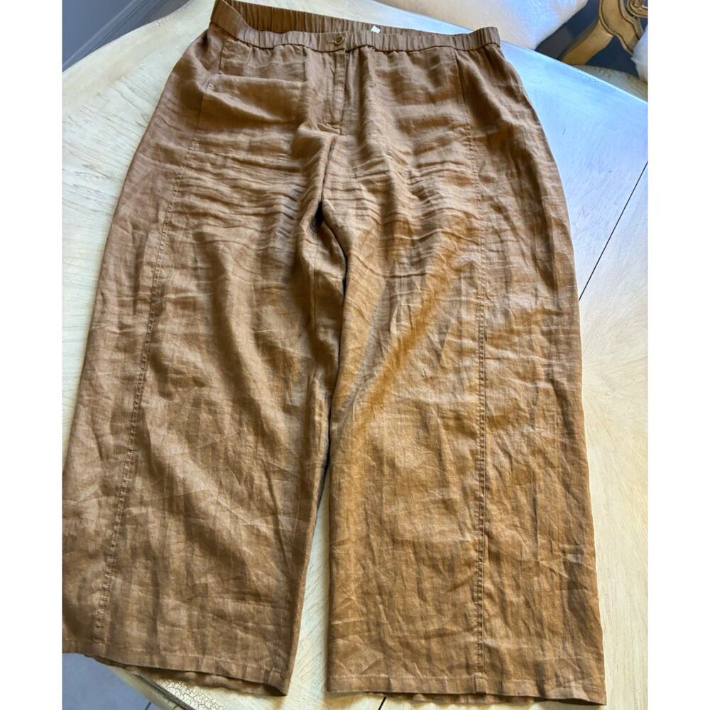 Eileen Fisher Wide-Leg Linen Pants in Warm Brown